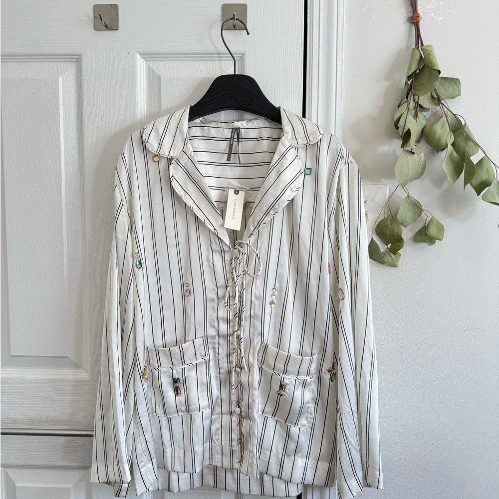 Gemstone Striped Women's Shirt- White and Black